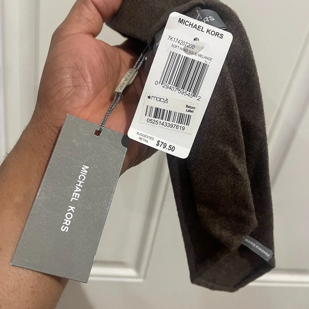 NWT Michael Kors Brown Solid Wool-Blend Necktie Sz OS - Picture 8 of 12